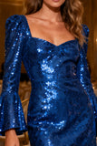 Flare Sleeve Sequin Royal Blue Short Cocktail Dress