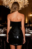 Sparkly Black Strapless Corset Bodycon Cocktail Dress