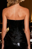 Sparkly Black Strapless Corset Bodycon Cocktail Dress