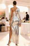 Sparkly One Shoulder Sheath Silver Holiday Party Dress