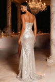 Silver Sequin High Low Long Holiday Party Dress