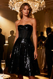 Sparkly Black Strapless Corset A Line Cocktail Dress