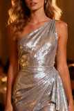 Sparkly Silver One Shoulder Ruffled Short Cocktail Dress