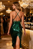 Sparkly Dark Green Bowed Midi Cocktail Dress