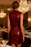 Sparkly Burgundy Bodycon Short Cocktail Dress