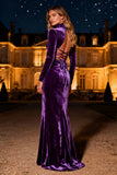 Purple Cut Out High Neck Velvet Mermaid Evening Dress
