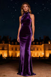 Halter Velvet Purple Long Formal Dress