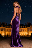 Halter Velvet Purple Long Formal Dress