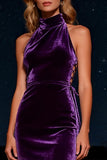 Halter Velvet Purple Long Formal Dress