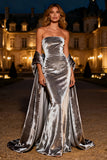 Strapless Silver Velvet Mermaid Evening Dress with Shawl