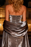 Strapless Silver Velvet Mermaid Evening Dress with Shawl