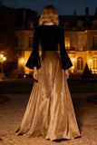 Flare Sleeve Velvet A Line Black Evening Dress