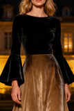 Flare Sleeve Velvet A Line Black Evening Dress