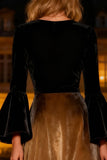 Flare Sleeve Velvet A Line Black Evening Dress