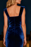 Velvet Square Neck Royal Blue Evening Dress