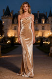 Champagne Velvet Ruched Formal Dress with Pearls