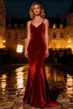 Simple Velvet Burgundy Mermaid Evening Dress