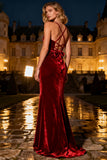 Simple Velvet Burgundy Mermaid Evening Dress