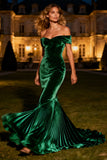 Dark Green Velvet Mermaid Evening Dress with Ruffles