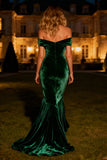 Dark Green Velvet Mermaid Evening Dress with Ruffles