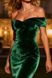 Dark Green Velvet Mermaid Evening Dress with Ruffles