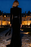 High Neck Velvet Black Formal Dress with Sash