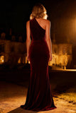 One Shoulder Burgundy Velvet Mermaid Holiday Party Dress