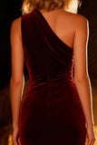 One Shoulder Burgundy Velvet Mermaid Holiday Party Dress