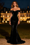 Black Off the Shoulder Mermaid Velvet Formal Dress