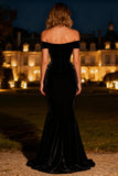 Black Off the Shoulder Mermaid Velvet Formal Dress