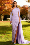 Light Purple Mermaid One Shoulder Wedding Guest Dress With Cape
