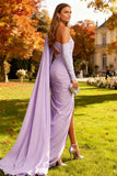 Light Purple Mermaid One Shoulder Wedding Guest Dress With Cape