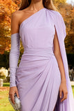 Light Purple Mermaid One Shoulder Wedding Guest Dress With Cape