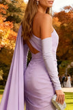 Light Purple Mermaid One Shoulder Wedding Guest Dress With Cape