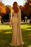 Khaki Mermaid One Shoulder Long Wedding Guest Dress With Sash