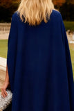Navy Mermaid Long Wedding Guest Dress With Cape