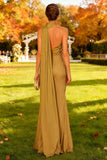 Halter Mermaid Khaki Long Wedding Guest Dress With Sash