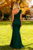 Mermaid Dark Green One Shoulder Long Wedding Guest Dress With Slit