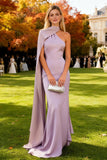 One Shoulder Light Purple Mermaid Long Wedding Guest Dress With Cape