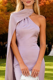 One Shoulder Light Purple Mermaid Long Wedding Guest Dress With Cape