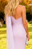 Mermaid Light Purple One Shoulder Long Wedding Guest Dress With Sash