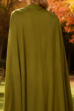 Olive Satin Sheath High Neck Long Wedding Guest Dress With Cape