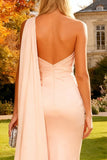 One Shoulder Mermaid Pink Long Wedding Guest Dress With Sash