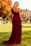 Burgundy Mermaid One Shoulder Long Wedding Guest Dress