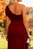 Burgundy Mermaid One Shoulder Long Wedding Guest Dress
