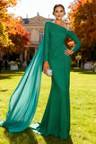Green Mermaid Long Sleeve Wedding Guest Dress With Sash