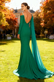 Green Mermaid Long Sleeve Wedding Guest Dress With Sash