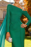 Green Mermaid Long Sleeve Wedding Guest Dress With Sash