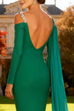 Green Mermaid Long Sleeve Wedding Guest Dress With Sash