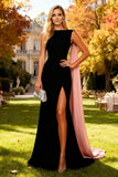 Black Bateau Neck Mermaid Long Wedding Guest Dress With Slit
